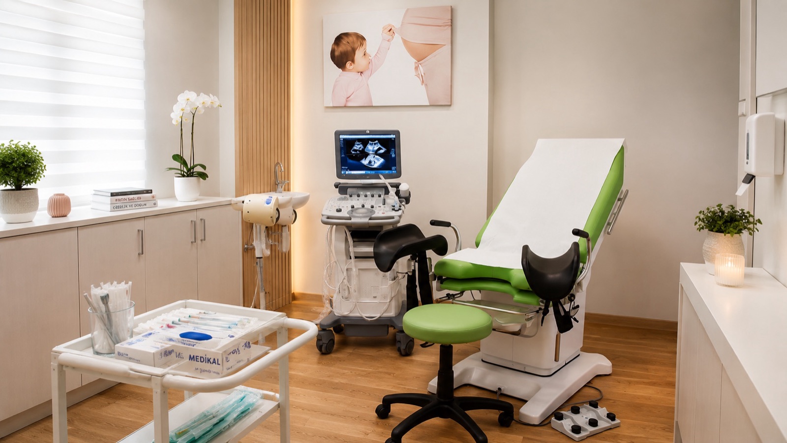 Ultrasonografi cihazının bulunduğu muayene odası